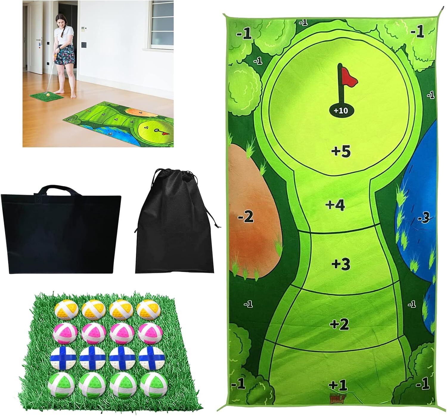 Indoor Outdoor Backyard Chipping Golf Game Practice Training Mat Set - 120x180 CM