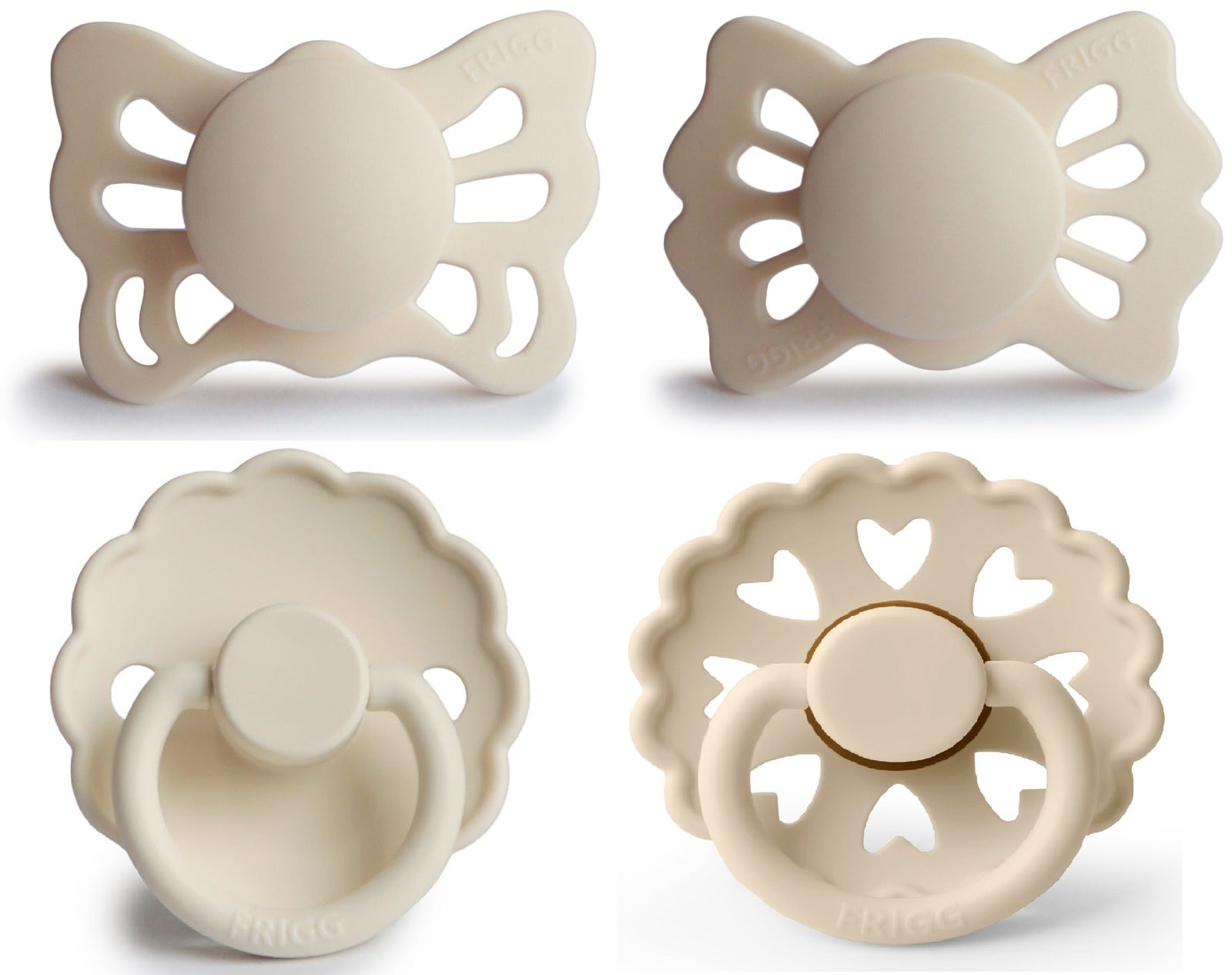 Frigg: Baby's First Pacifier 4 Pack - Floral Heart Cream (0-6 months)