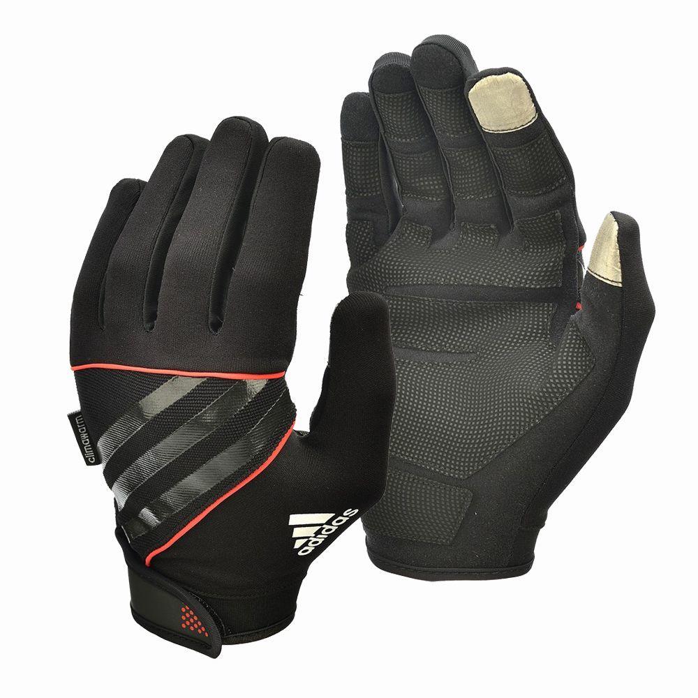 Adidas - Full Fingered Performance Gloves - Striped Wrist - Size: Small (Black/Red)