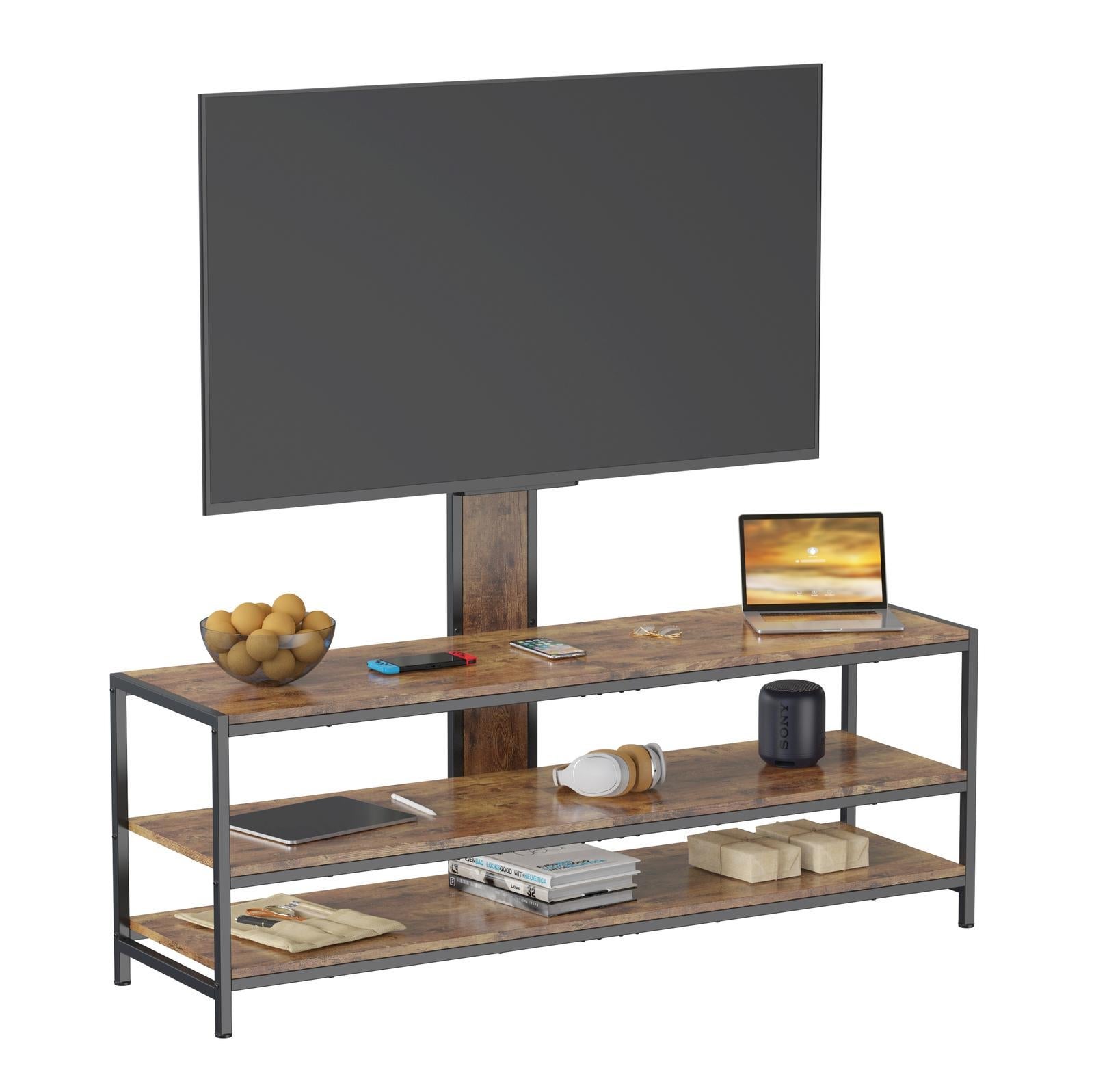 Fraser Country 3-Tier Medium TV Stand Entertainment Center For Screen Size 37"-70" Black-Rustic