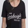 The Goodnight Society: Short Sleeve Tee Logo Print (Black) - XS in Black/White (Women's)