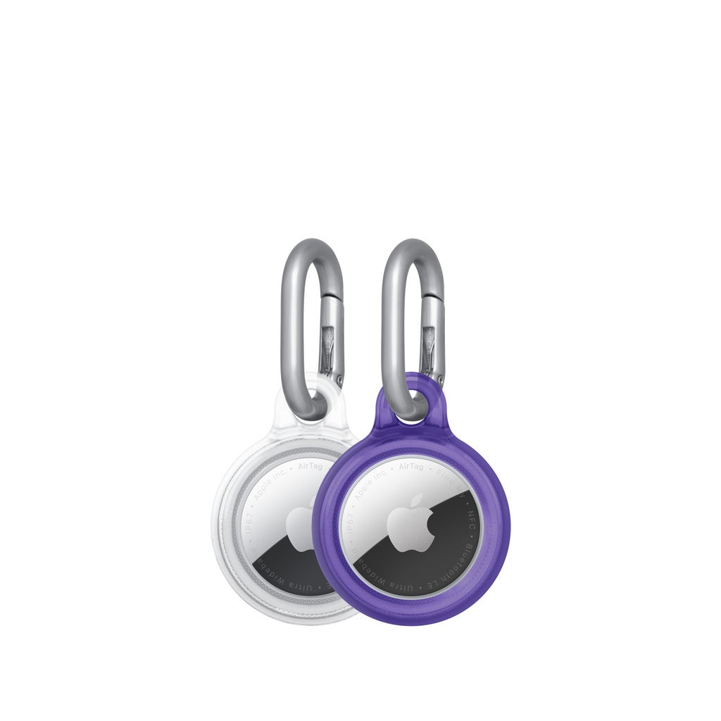 Tech21 EvoPop Case for AirTag (2 pack) – Purple & Clear