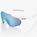 100% Racetrap 3.0 Sunglasses HiPER Multilayer Mirror Lens - Matt White / Blue Lens