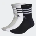 adidas 3-Stripes Cushioned Crew Socks 3 Pairs Basketball,Lifestyle KS,KM,KL,KXL,KXXL,XS,S,M,L,XL,XXL Unisex Grey / White / Black / White