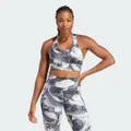 adidas Run Pocket Medium-Support Allover Print Bra Training 2XS D-DD Women Grey / Black