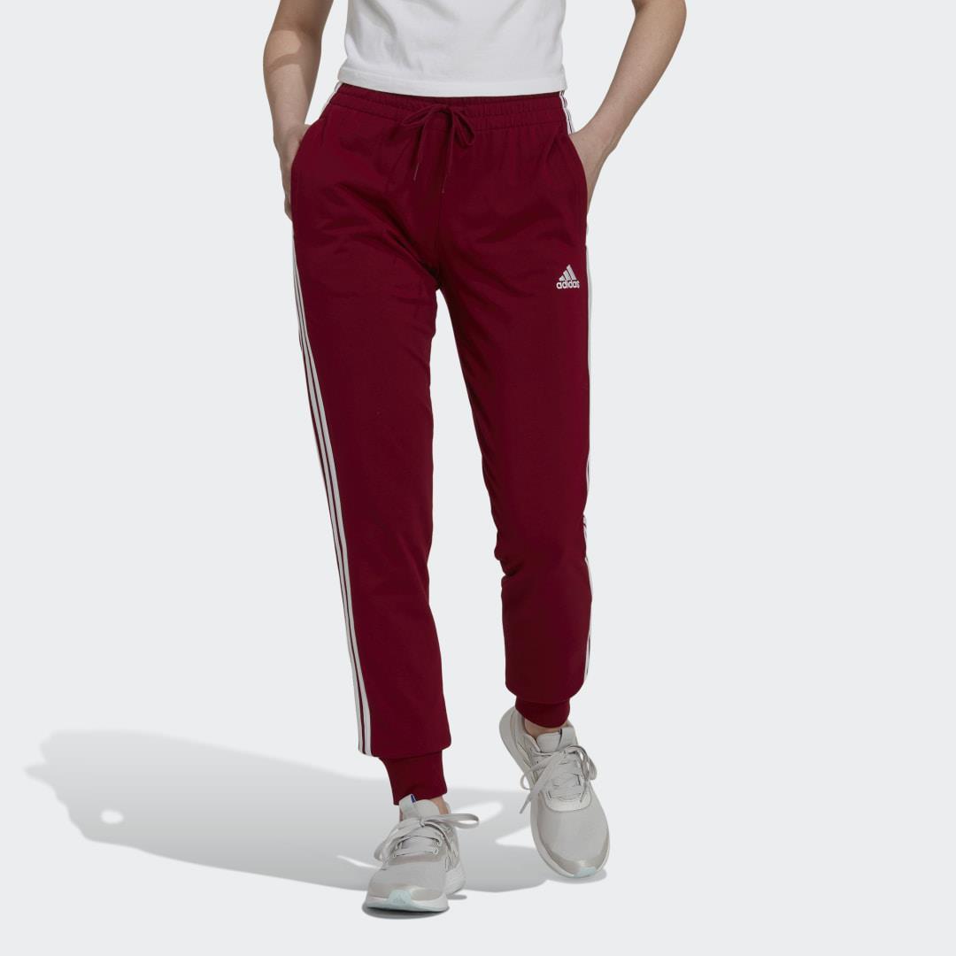 adidas Essentials Single Jersey 3-Stripes Pants Lifestyle XS/L Women Burgundy / White