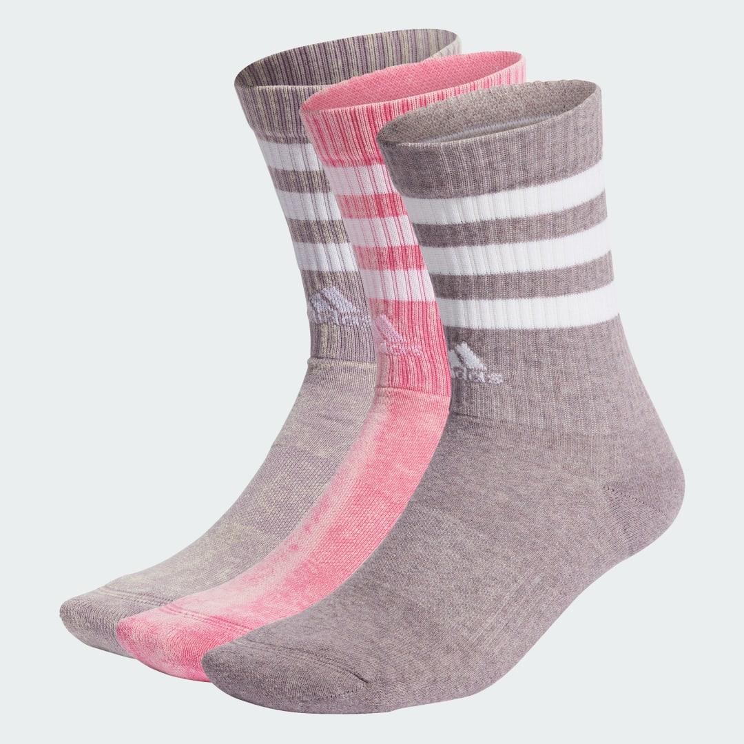 adidas 3-Stripes Stonewash Crew Socks 3 Pairs Basketball,Lifestyle S Unisex Pulse Magenta / Preloved Fig / Grey