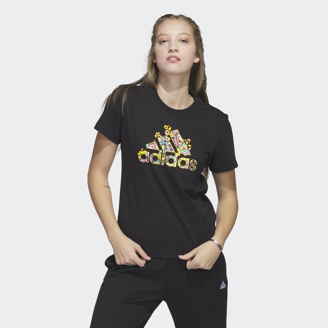 adidas Floral Badge of Sport Graphic Tee Lifestyle S Women Black