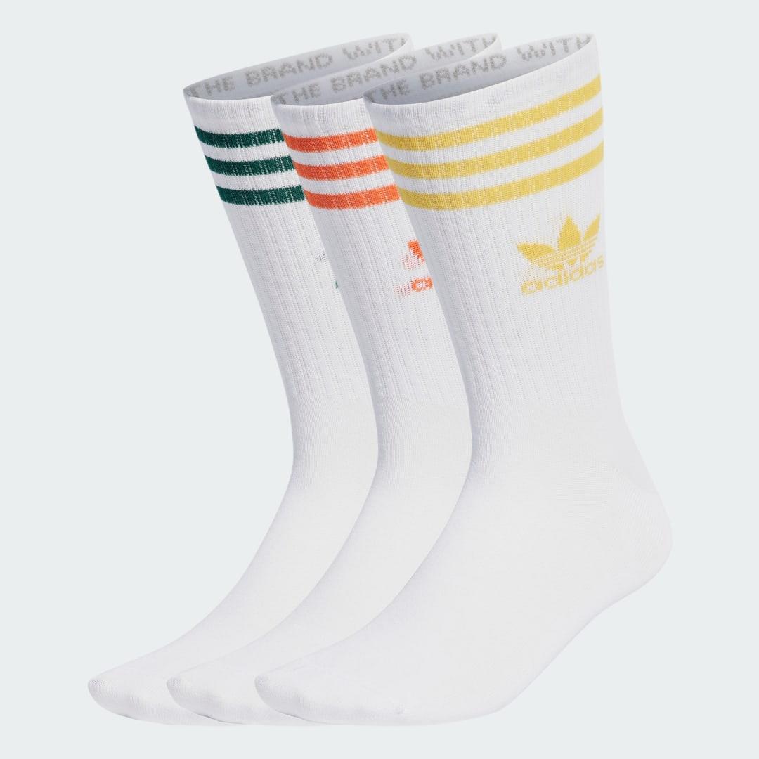 adidas Mid Cut Crew Socks 3 Pairs Lifestyle KXXL,XS,S,M,L,XL Unisex White / Bold Gold / Orange