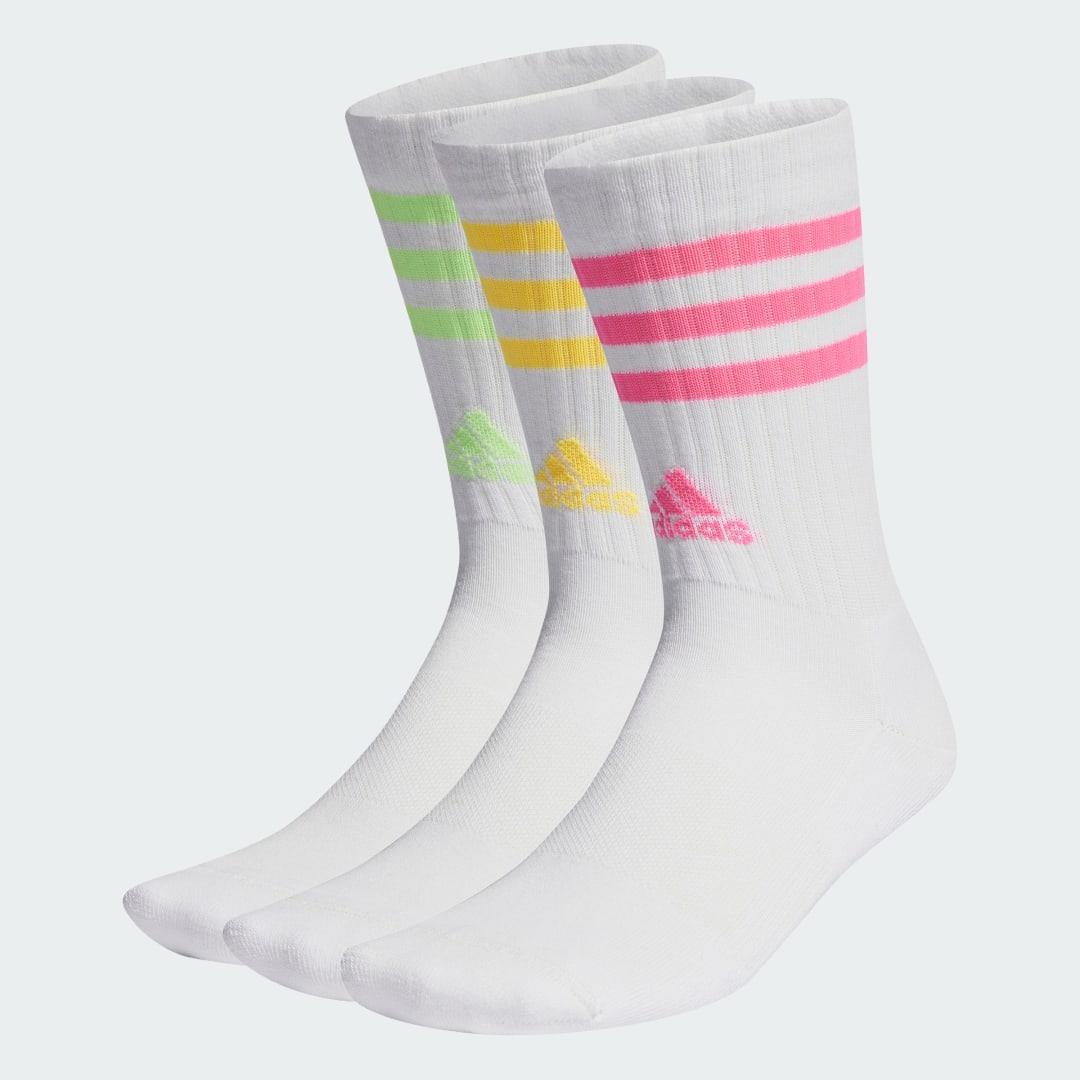 adidas 3-Stripes Cushioned Crew Socks 3 Pairs Basketball,Lifestyle KS,KM,KL,KXL,KXXL,XS,S,M,L,XL,XXL Unisex White / Lucid Pink White / Spark