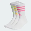 adidas 3-Stripes Cushioned Crew Socks 3 Pairs Basketball,Lifestyle KS Unisex White / Lucid Pink White / Spark