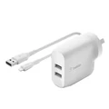 Belkin Dual USB-A Wall Charger 24W with Lightning Cable
