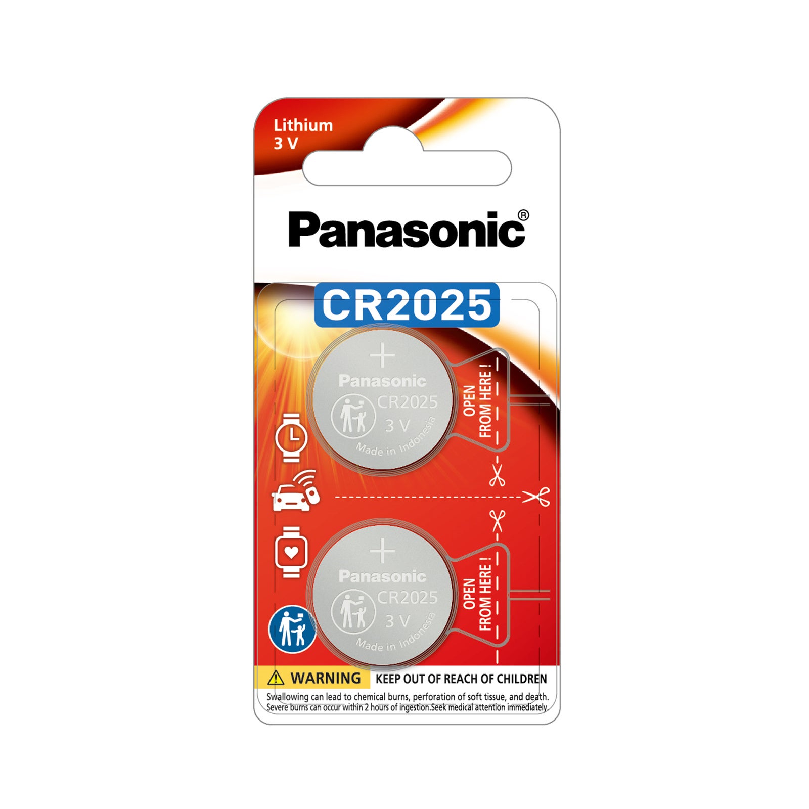 Panasonic CR-2025PT/2B Battery 3V Lithium 2025 PK2
