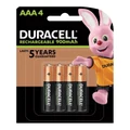 Duracell 2545227 AAA Rechargeable Battery - Pack of 4 Ultra AAA Rechargeable Batteries 900 mAh