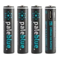 Pale Blue USB-C Rechargeable AAA Batteries 4 Pack - 4x Lithium Ion AAA battery + 4-in-1 USB Type-C charging cable