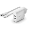Belkin Dual USB-A Wall Charger 24W with USB-A to USB-C cable