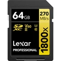 Lexar Professional Gold Series 64GB SDXC UHS-II , 1800x, up to 270MB/s read, 180MB/s Write,V60, Captures high-quality images and extended lengths of s