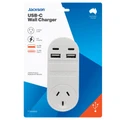 Jackson PT4USB3C USB 3.4A Wall Charger. Includes 2x USB-A & 2x USB-C Ports Plus 1x 3-Pin Socket.230-240Vac,50Hz. Charge 4x Devices Simultaneously. Com