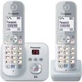 Panasonic KX-TG6822NZB Cordless Landline Telephone Twin Pack with Digital Answering Machine - Silver - 1.8" white backlit display, 1x additional hands