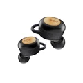 MARLEY Champion 2 True Wireless Sports Earbuds - Signature Black Bamboo finish & recycled materials - Sweatproof design + removable sport wings - Qi w