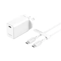 Mophie Essential 30W PD Single Port Wall Charger Bundle - White, 1 USB-C Port, 1M USB-C to USB-C Cable, Up to 30W Fast Charging Apple iPhones, Samsung