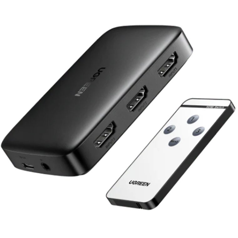 UGREEN 80125 HDMI Switch 3 IN 1 OUT HDMI Switcher Splitter Supports 4K 3D HD Monitor Wireless Remote Control Compatible with TV, PS5/PS4/PS3, Laptop/P