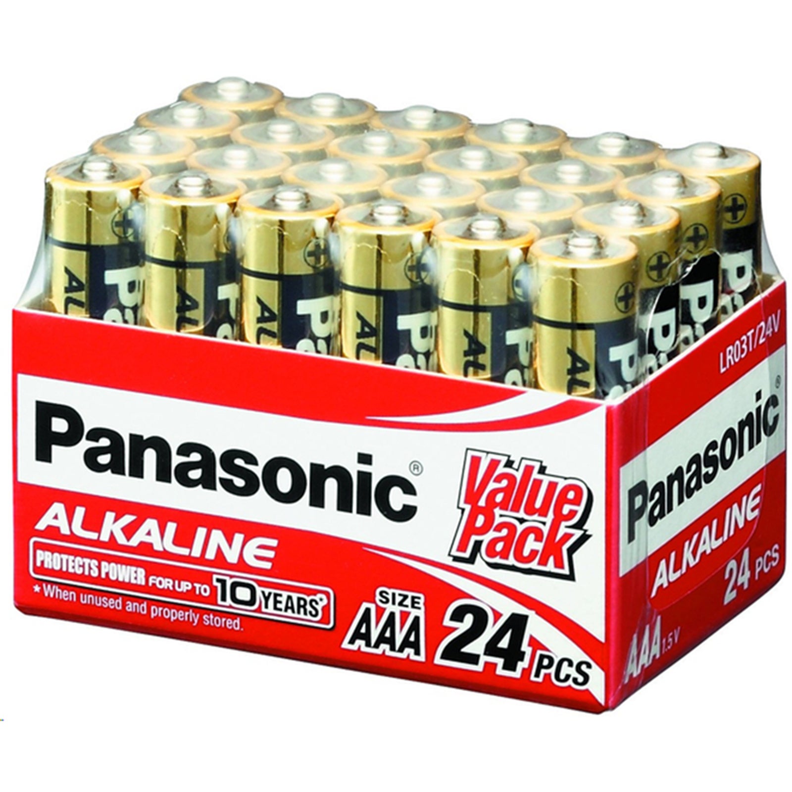 Panasonic LR03T/24V AAA 24pcs Alkaline 1.5V Bulk Value Pack Alkaline-Zinc - Longer Lasting protects power