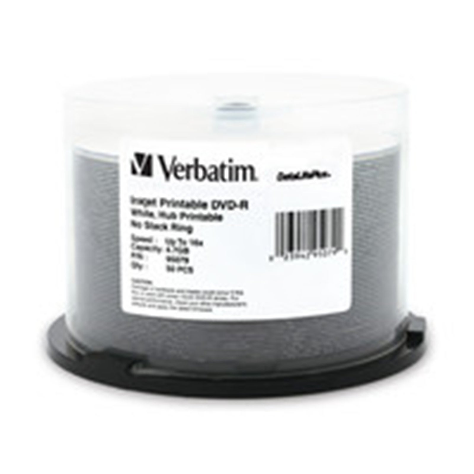 Verbatim DataLifePlus 95079 DVD Recordable Media DVD-R - 16x - 4.70 GB - 50 Pack Spindle - 120mm White Inkjet Printable - Hub Printable