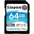 Kingston 64GB Canvas Go! Plus SD Memory Card Class 10, UHS-I, U3, V30, up to 170MB/s read, and 70MB/s write for DSLRs, mirrorless cameras and 4K video