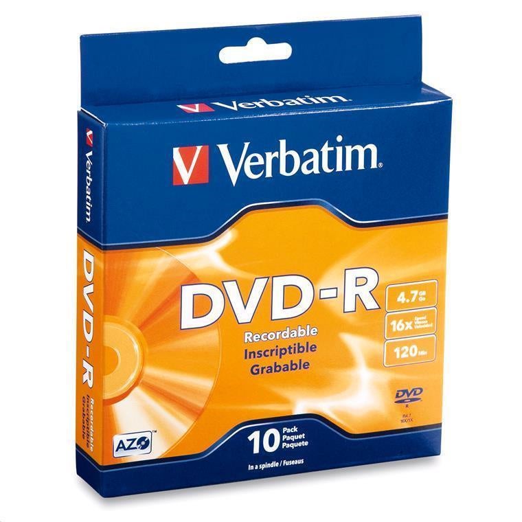 Verbatim 95100 16X DVD-R - 10 Pack 4.7GB - with Advanced Azo Recording Dye - Spindle