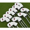 Big Teeth 10Pcs Golf Iron Head Covers Headcovers LH/RH Both Side with Number Tag Long Neck Design White