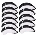 11pcs/Set Neoprene Iron Headcover Set with Large No. for All Brands Callaway,Ping,Taylormade,Cobra Etc. (White & Black)