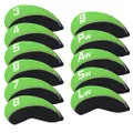 Craftsman Golf Green & Black 11pcs/Set Neoprene Iron Headcover Set with Large No. for All Brands Callaway,Ping,Taylormade,Cobra Etc.