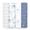 aden + anais Essentials Swaddle Blanket, Boutique Muslin Blankets for Girls & Boys, Baby Receiving Swaddles, Ideal Newborn & Infant Swaddling Set, Perfect Shower Gifts, 4 Pack, Time to Dream
