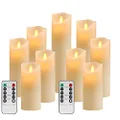OSHINE Flameless Candles Set of 9 Ivory Dripless Real Wax Pillars Include Realistic Moving Wick LED Flames and 10-Key Remote Control with 24-Hour Timer Function 300+ Hours
