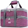 MIER Insulated Double Casserole Carrier Thermal Lunch Tote for Potluck Parties, Picnic, Beach, Fits 9 x 13 Inches Casserole Dish, Expandable, Purple