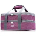 MIER Insulated Double Casserole Carrier Thermal Lunch Tote for Potluck Parties, Picnic, Beach, Fits 9 x 13 Inches Casserole Dish, Expandable, Purple