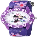 Disney Minnie Mouse Kids' Bezel Stainless Steel Time Teacher Analog Nylon Strap Watch, Lt Purple, Purple Multi, Classic