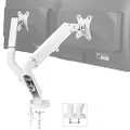 VIVO Articulating Dual 17 to 27 inch Pneumatic Spring Arm Clamp-on Desk Mount Stand, Fits 2 Monitor Screens with Max VESA 100x100, White, STAND-V102OW