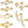 Blulu 6 Pairs Stainless Steel Tragus Cartilage Earrings Labret Studs Barbell Lip Nose Body Stud Piercing for Men Women Ornament (Gold)
