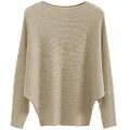 MAKARTHY Women's Batwing Sleeves Knitted Dolman Sweaters Pullovers Tops (Khaki)