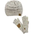 C.C Unisex Soft Stretch Cable Knit Beanie and Anti-Slip Touchscreen Gloves 2 Pc Set, Confetti Oatmeal