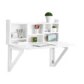Haotian FWT07-W,White Folding Wooden Wall-Mounted Drop-Leaf Table Desk Integrated with Storage Shelves