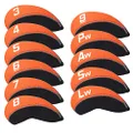 Craftsman Golf 11pcs/Set Neoprene Iron Headcover Set with Large No. for All Brands Callaway,Ping,Taylormade,Cobra Etc. (Orange & Black)