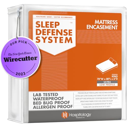 HOSPITOLOGY PRODUCTS Zippered Mattress Encasement - Sleep Defense System - King - Waterproof - Stretchable - Ultra Low Profile 6" Depth - 78" W x 80" L