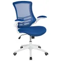 Flash Furniture Kelista Mid-Back Blue Mesh Swivel Ergonomic Task Office Chair with White Frame and Flip-Up Arms
