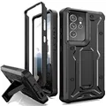 ArmadilloTek Vanguard Compatible with Samsung Galaxy S21 Ultra Case, Military Grade Full-Body Rugged with Built-in Kickstand [Screenless Version] (Black)