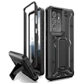 ArmadilloTek Vanguard Compatible with Samsung Galaxy S21 Ultra Case, Military Grade Full-Body Rugged with Built-in Kickstand [Screenless Version] - Black
