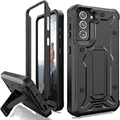 ArmadilloTek Vanguard Compatible with Samsung Galaxy S21 Case, Military Grade Full-Body Rugged with Built-in Kickstand [Screenless Version] (Black)