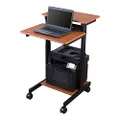 Stand Up Desk Store Rolling Adjustable Height Two Tier Standing Desk Computer Workstation (Black Frame/Teak Top, 24" Wide)